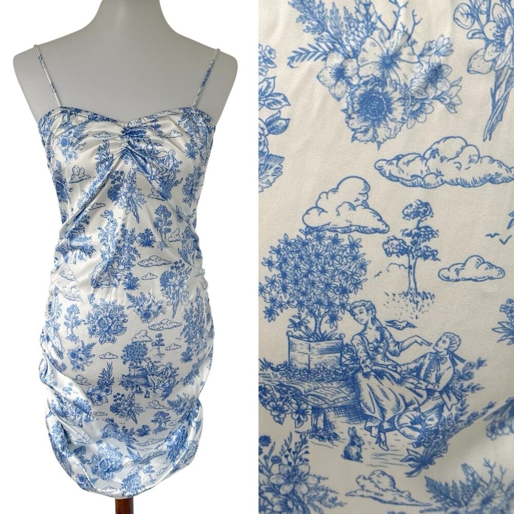 NEW Sugar Thrillz Coquette French Toile Satin Slip Dress Cutout Size XL Bodycon